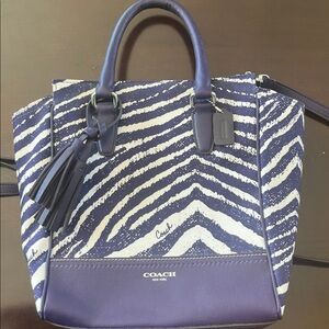 Coach Navy and Cream Patterned Tote